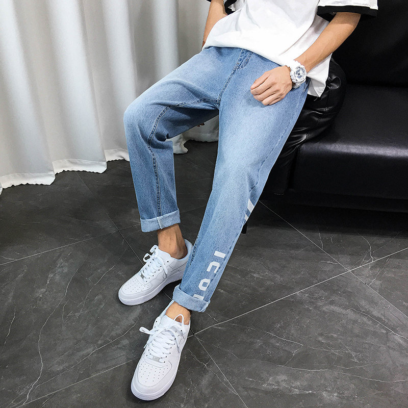 浅色牛仔裤男宽松大码小标休闲小脚九分哈伦裤男NZ051-P40图片