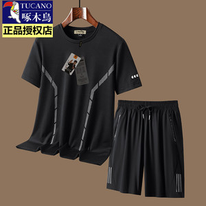 啄木鸟休闲运动套装男士短袖t恤搭配2024夏季新薄款短裤男装一套