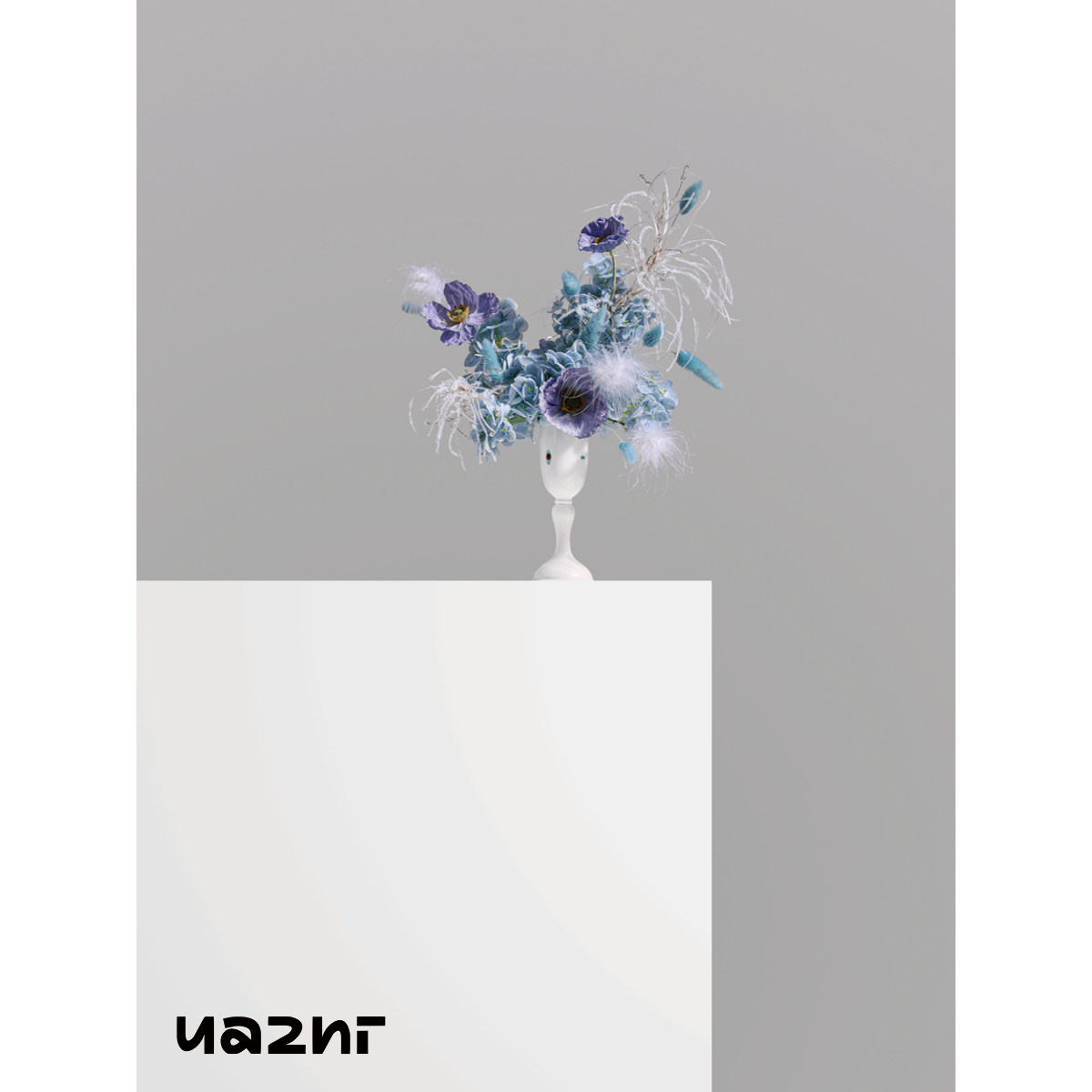 花小只 法式清新蓝色系花艺羽蓝 样板间家居儿童房书桌插花摆件