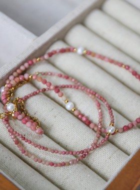 切面蔷薇石手链女款女生原创设计手饰串珠手生手士男生编织手饰