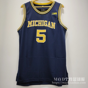5号杰伦罗斯密歇根大学球衣  美式复古篮球服个性训练服街头背心