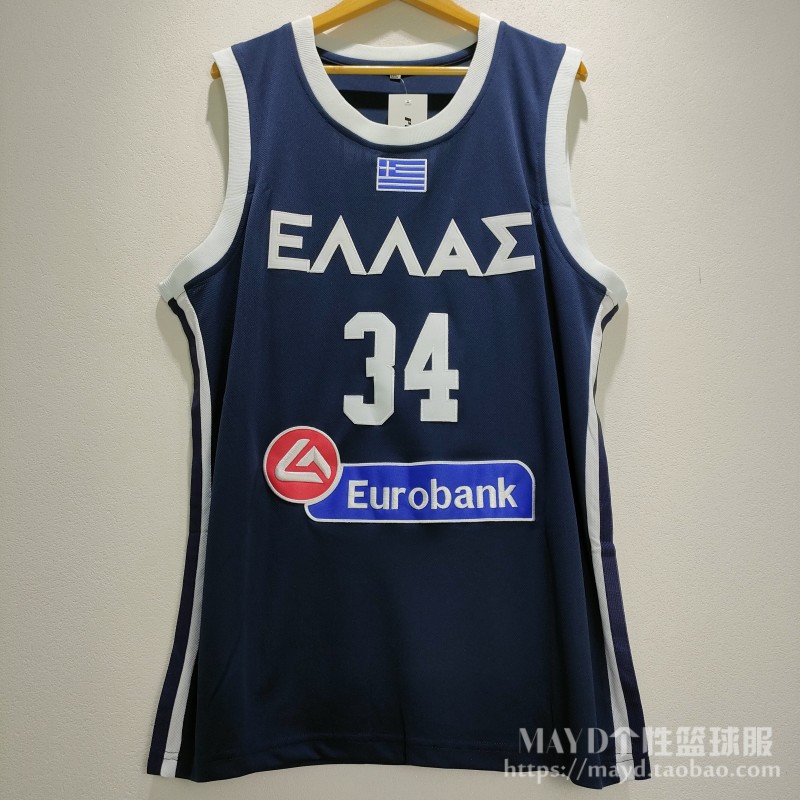 34号字母哥国家队球衣 美式刺绣复古篮球服嘻哈运动训练背心男