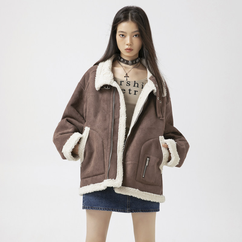 原B429山一商店-234MY00118经典斜门襟结构皮毛一体外套P200-K278,女装短外套,电商S003