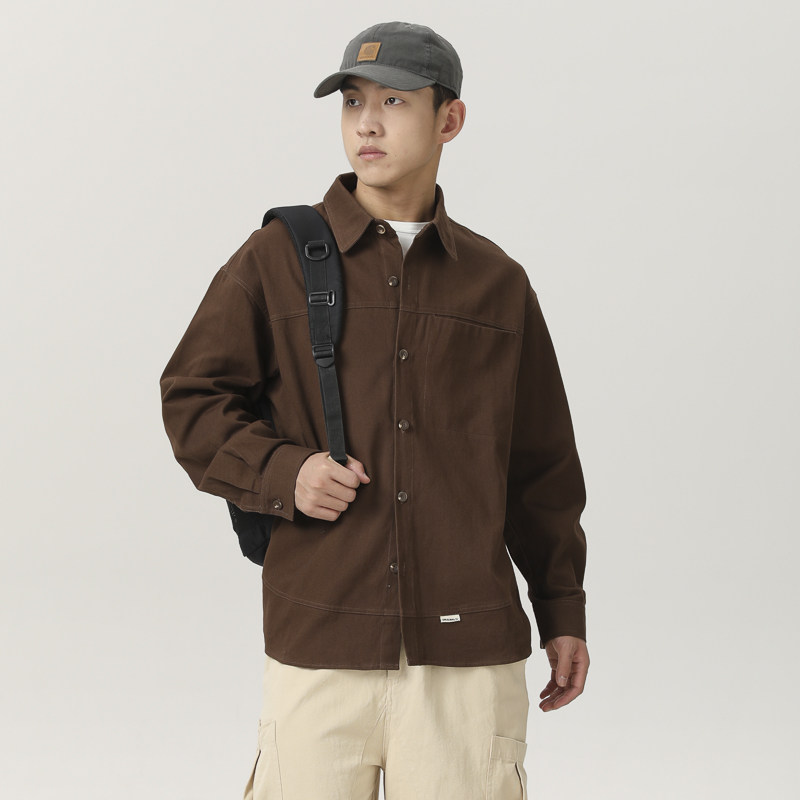 山一商店243CS09172磨毛斜纹弧形拼接工装衬衫P95K128秋季,男装衬衫,电商S003