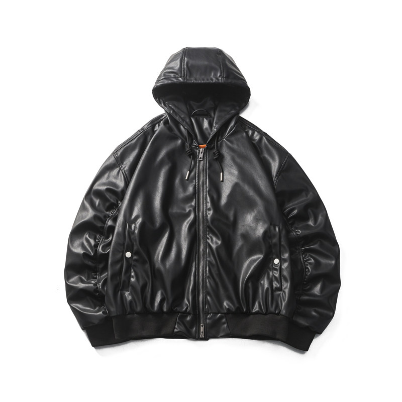 山一商店 243JK10123 B家廓形短款弯刀袖连帽飞行皮夹克P135 K188图片