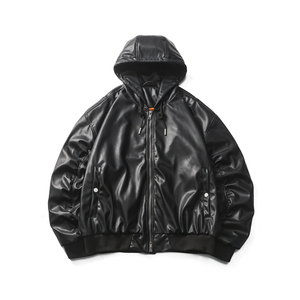 山一商店 243JK10123 B家廓形短款弯刀袖连帽飞行皮夹克P135 K188图片