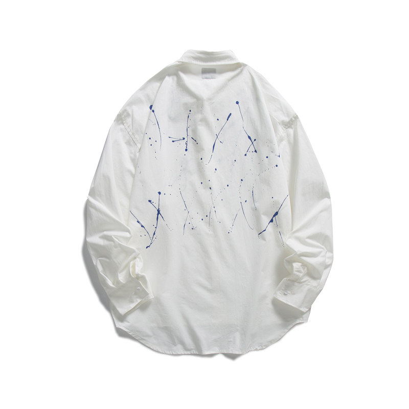 DEVILRAY山一2025春季新款克莱因蓝甩漆白衬衫CS094/P99128,男装衬衫,电商S003