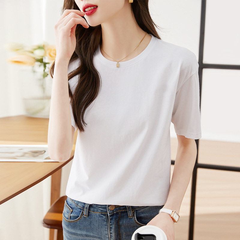 纯棉宽松圆领短袖女T恤百搭图片