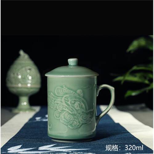 耀州窑青釉敦煌飞天陶瓷杯礼盒