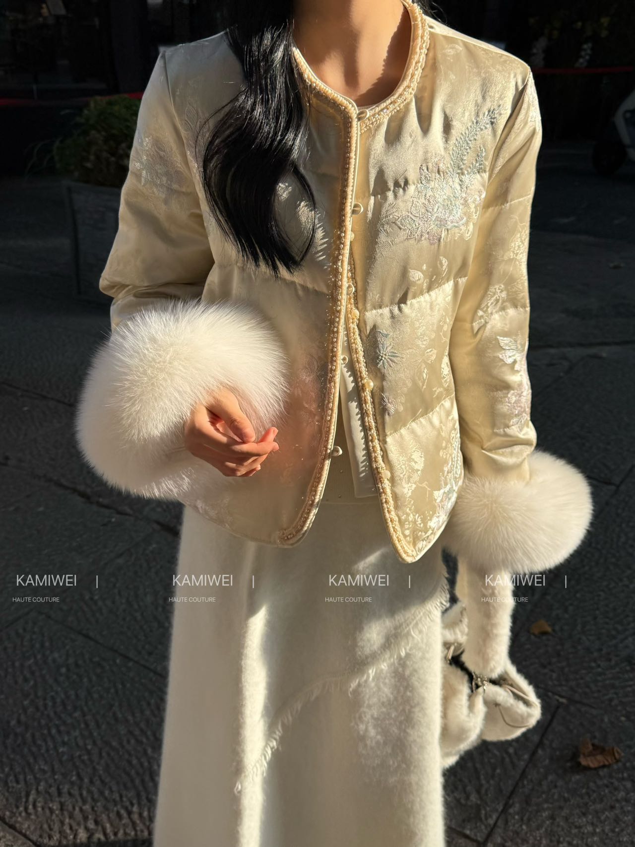 新中式国风拼接狐狸毛可拆卸羽绒服外套2025冬季新款仙气上衣女潮