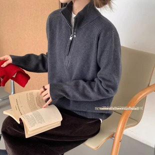 韩系半拉链高领三粒扣毛衣女款2025新款冬季慵懒高级感针织衫上衣