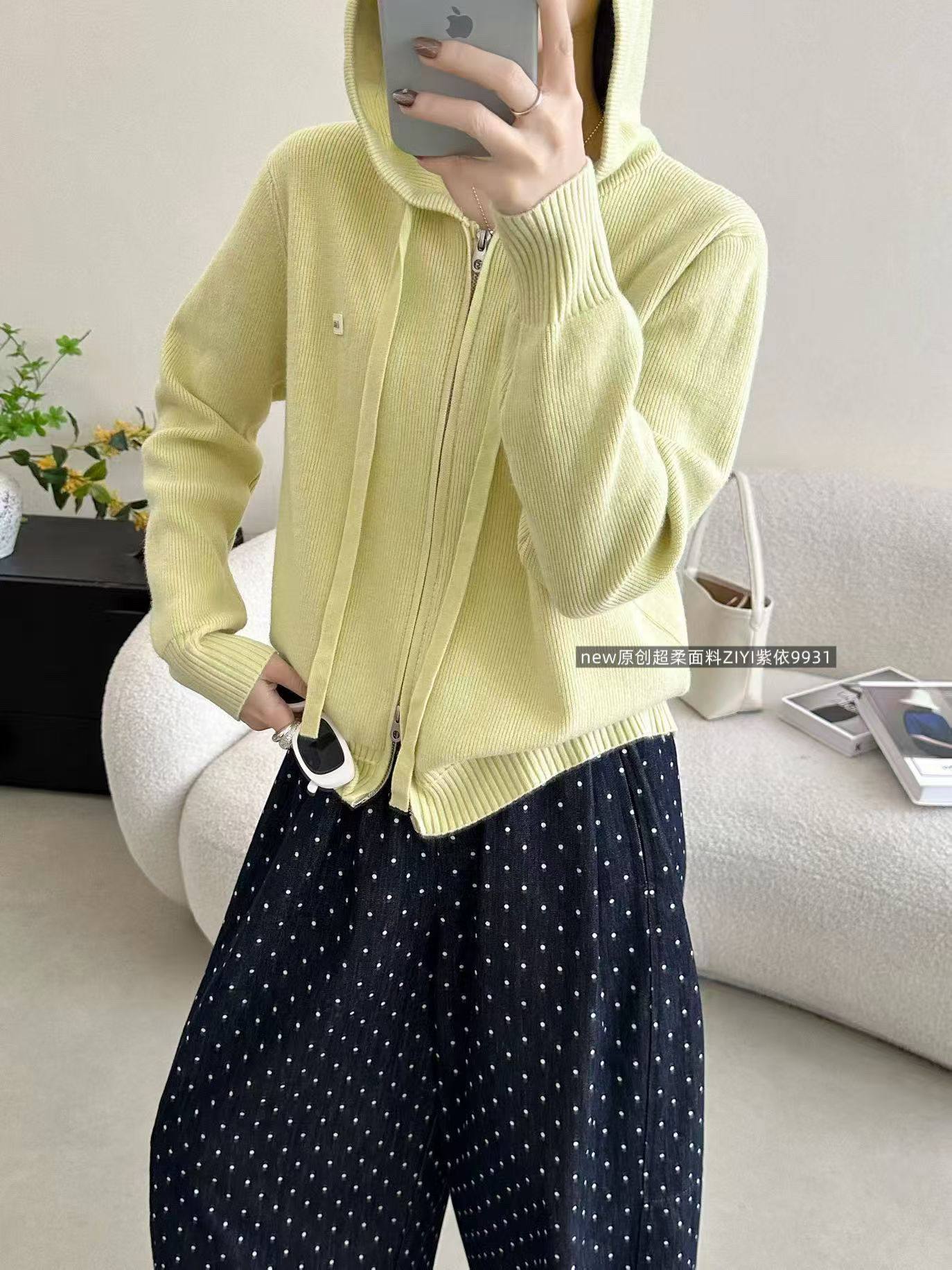 紫依2026年春季新款韩版宽松显瘦连帽针织开衫女百搭毛衣外套上衣,女装/女士精品,毛衣,淘宝优惠券,粉丝福利购,淘宝优惠卷