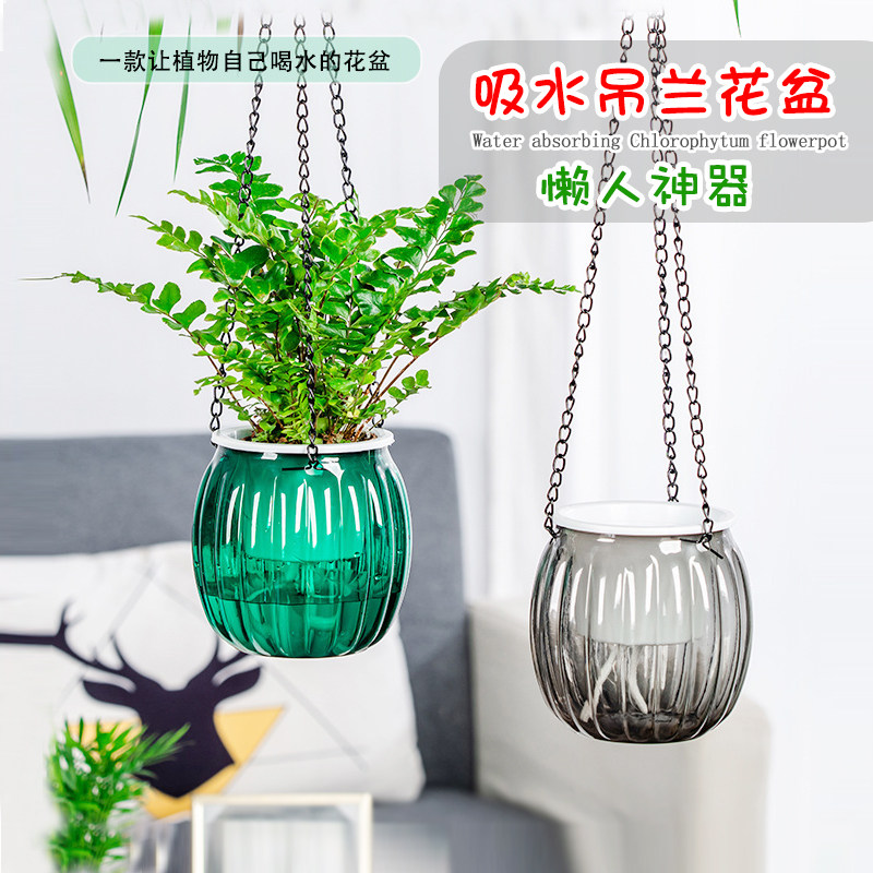 自吸水透明吊篮花盆悬挂式垂吊懒人吊盆绿萝花卉植物阳台水培花盆