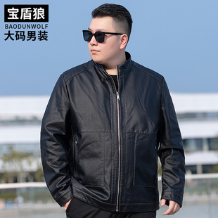 加肥大码 立领外套肥佬宽松加大号休闲机车皮衣 男装 PU皮夹克秋冬季