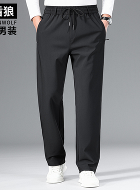 春秋加肥加大码男士免烫休闲长裤特大宽松直筒高弹抗皱直筒运动裤