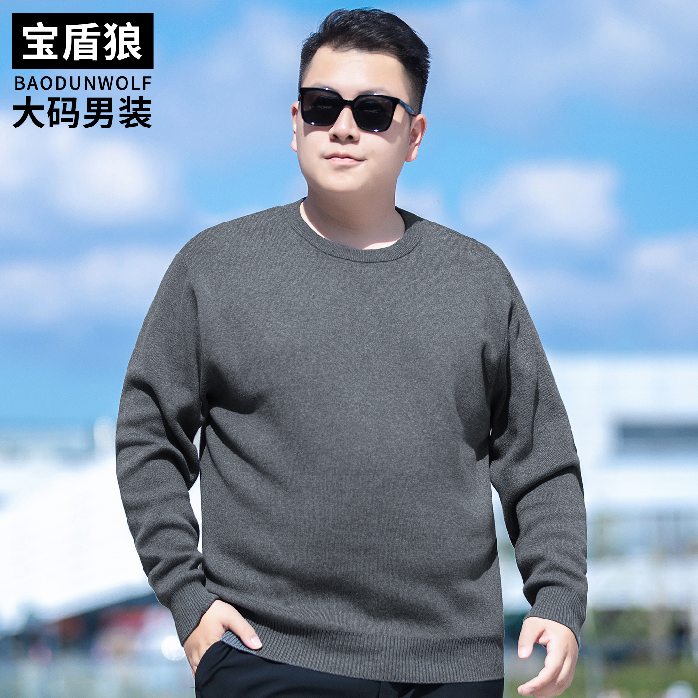圆领百搭针织衫男加肥加大码