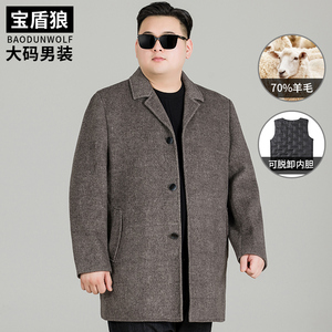 轻奢大码男士羊毛双面呢冬季中长款羽绒内胆风衣肥佬宽松呢子大衣