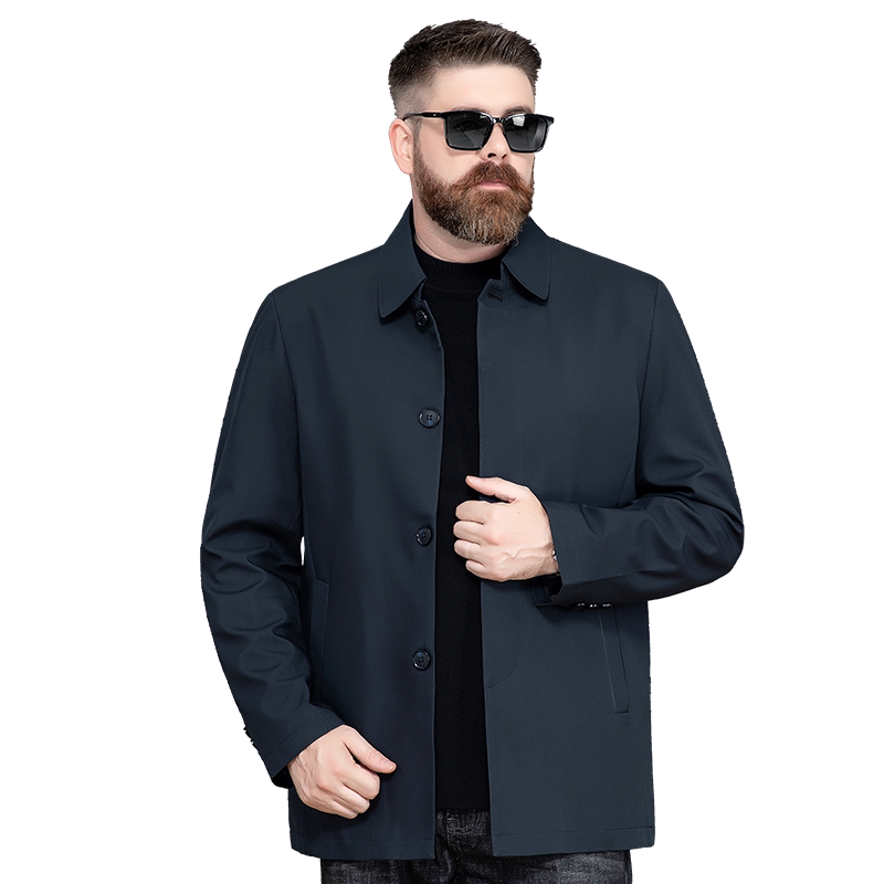 特大号肥佬宽松翻领单排风衣外套