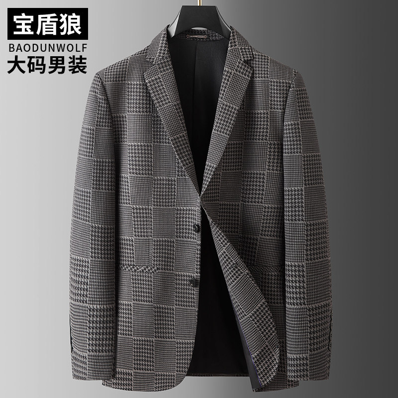 加肥加大码男士格子休闲西服外套特大号胖子春秋英伦风单西男西装