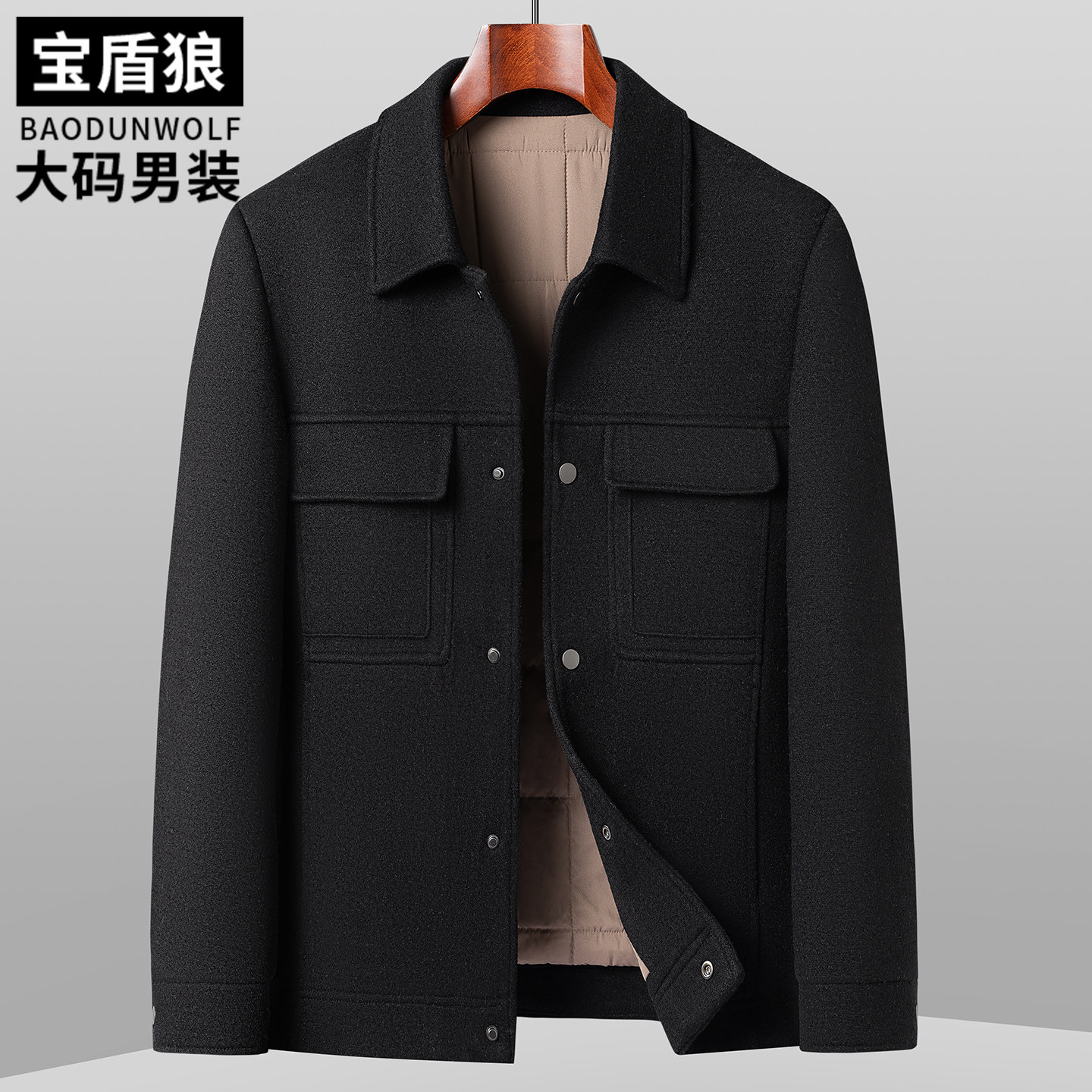 仿毛呢男装加肥大码保暖外套