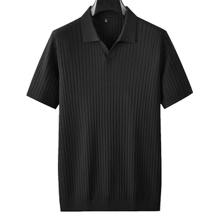 春季新款加肥加大码男士翻领针织衫胖子宽松弹力套头短袖打底毛衣