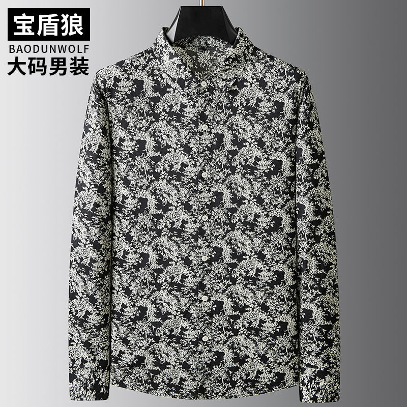 青年潮流碎花纯棉衬衫男大码上衣