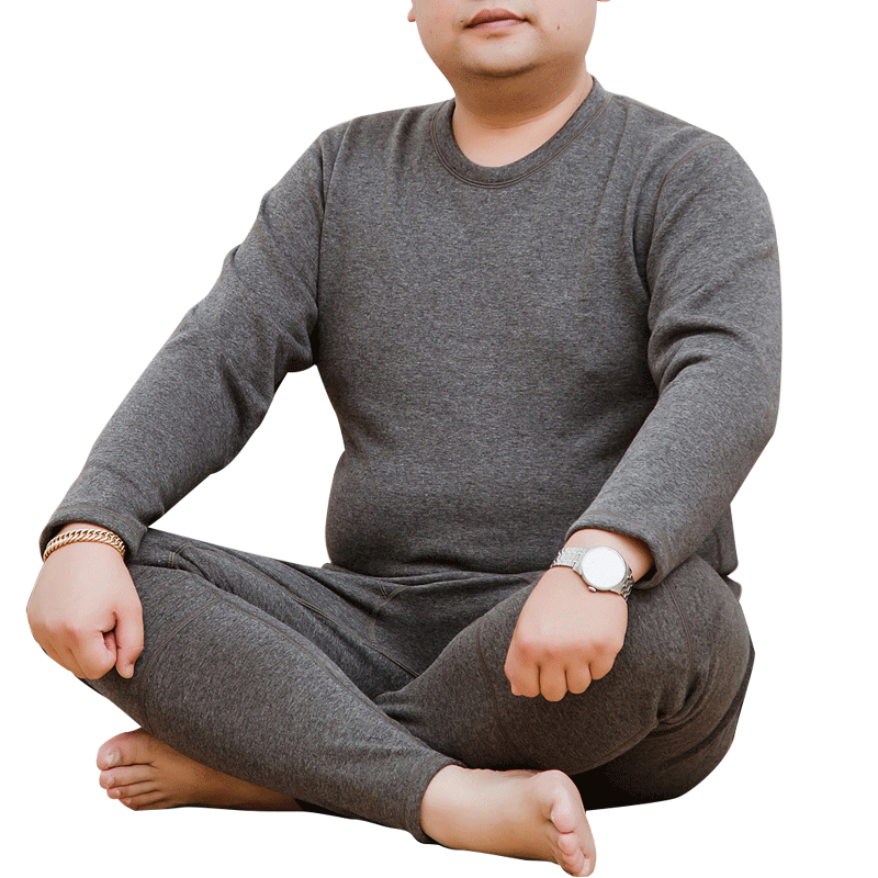 纯色加绒大码男士保暖内衣套装