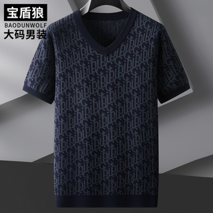 V领短袖 男大码 时尚 针织衫 毛线衣 秋季 打底上衣胖子宽松鸡心领半袖