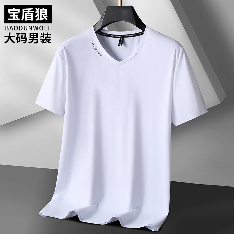 时尚V领短袖T恤男士加大码