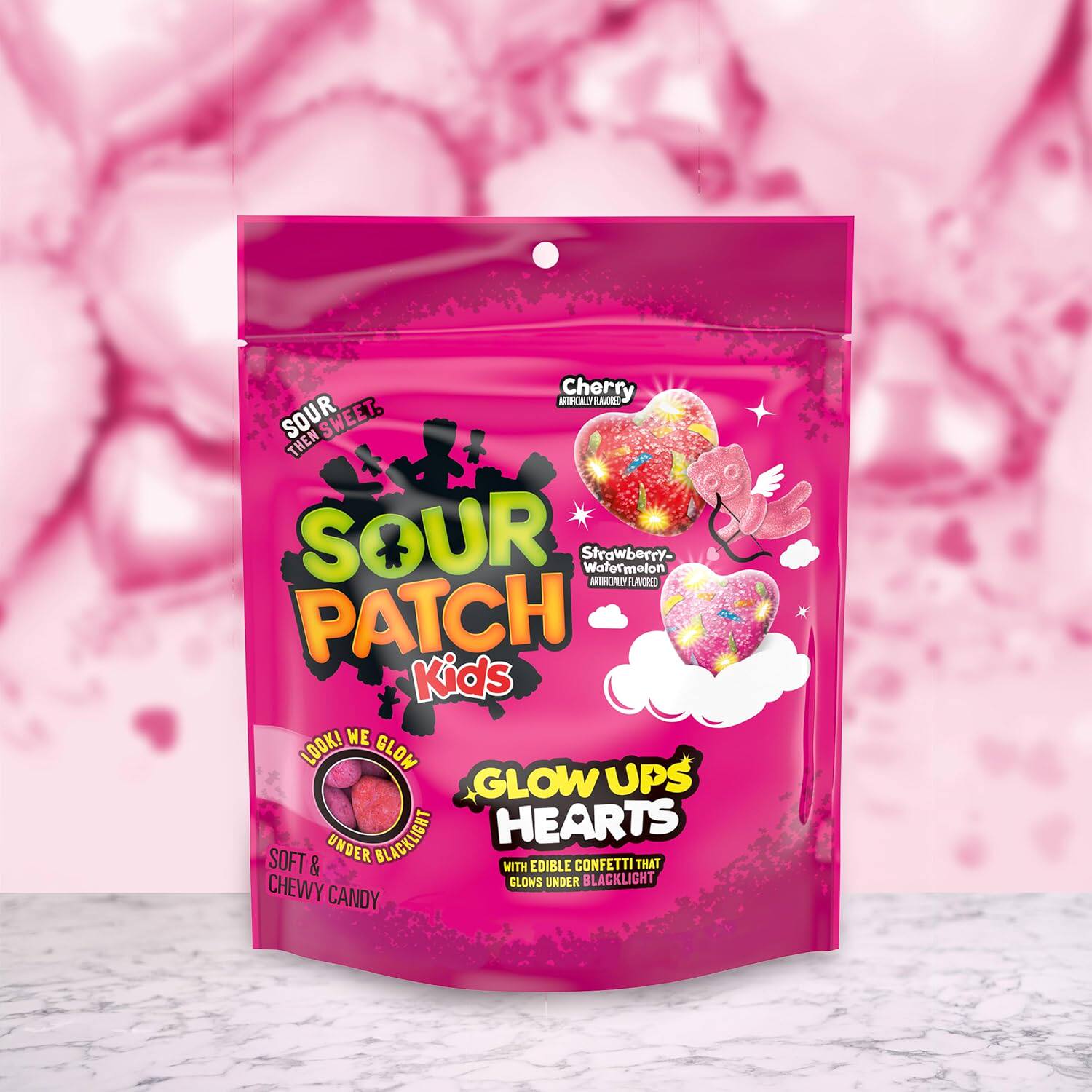 SOUR PATCH情人节限定款夜光发光爱心软糖樱桃草莓西瓜味糖果238g