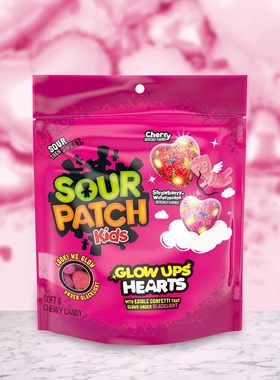 SOUR PATCH情人节限定款夜光发光爱心软糖樱桃草莓西瓜味糖果238g