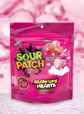 SOUR PATCH情人节限定款夜光发光爱心软糖樱桃草莓西瓜味糖果238g