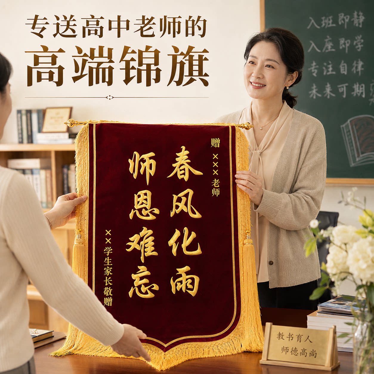 感谢老师高端锦旗定制感谢送礼图片