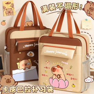 卡皮巴拉小学生手提拎书袋补习袋2025新款大容量加厚美术袋帆布男女孩试卷作业课本文件袋初中儿童用学习补课