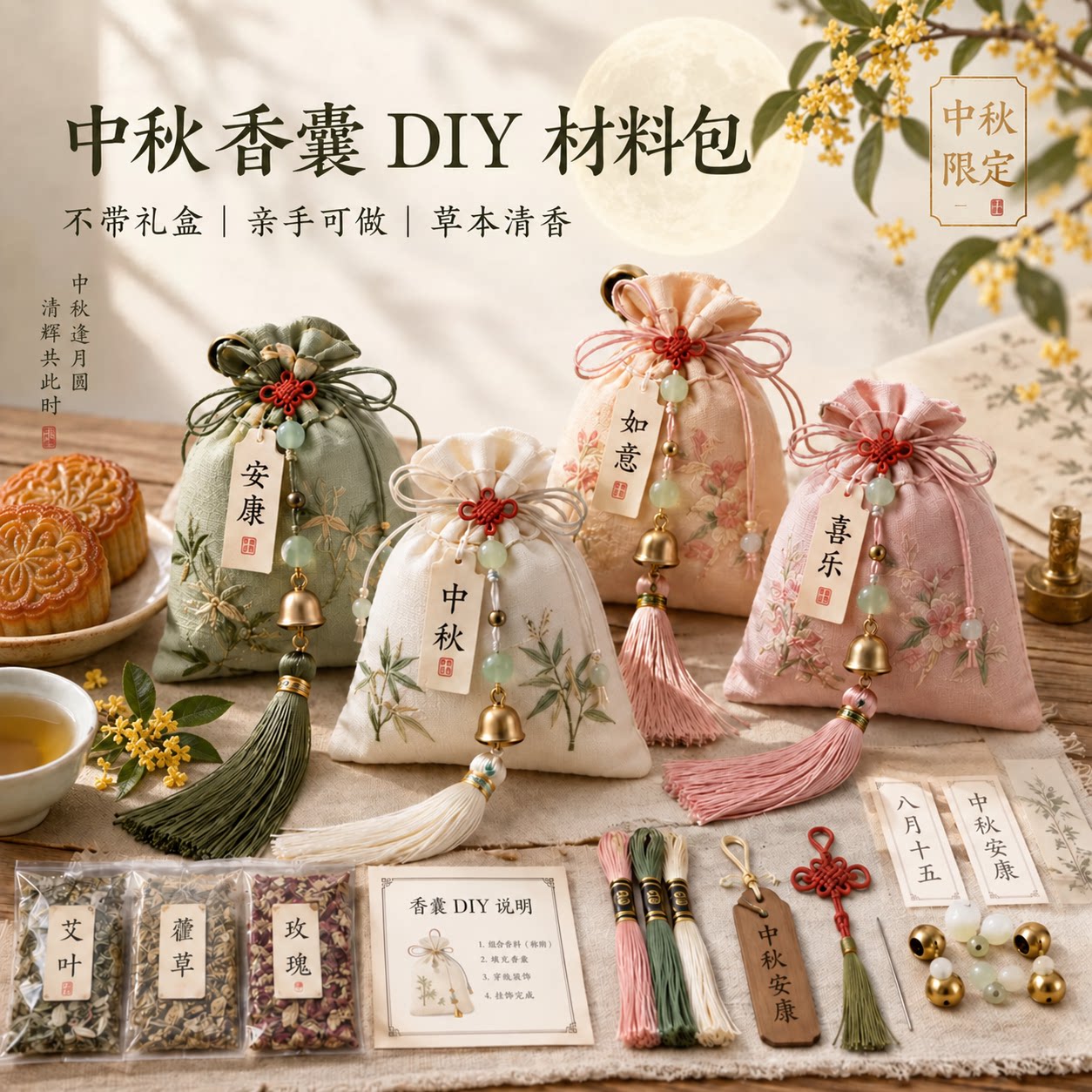 中秋香囊DIY材料包中药金桂艾草图片