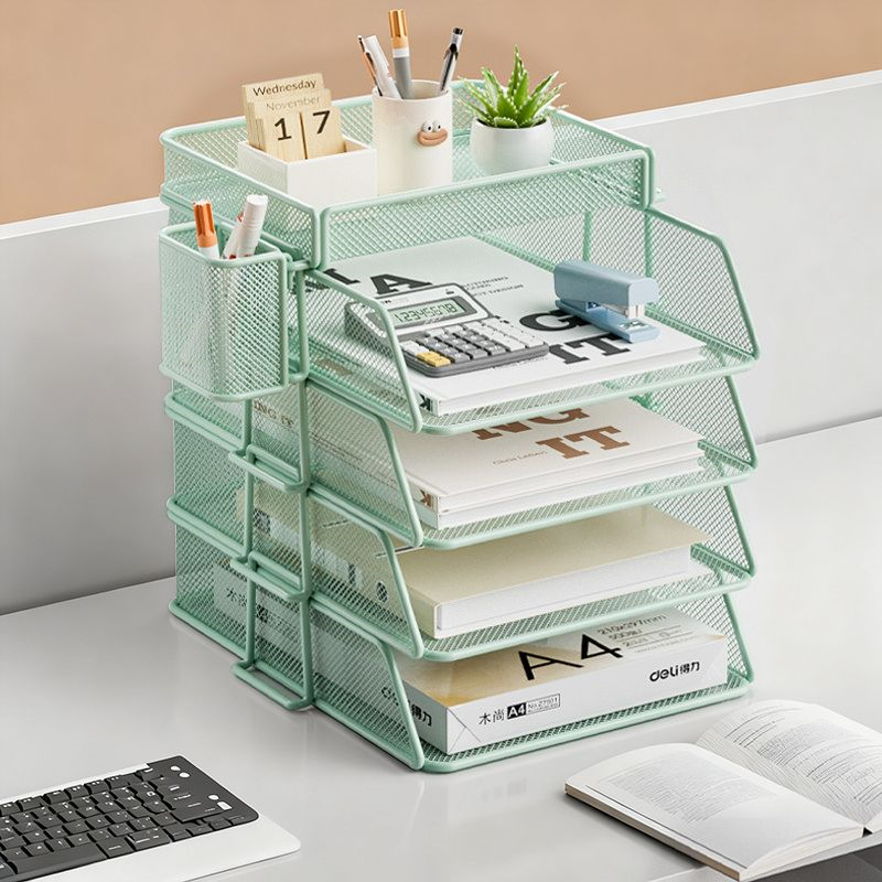 桌面文件放置收纳架多层分层办公桌办公室用品置物架书架文件栏三五层铁文件框桌上a3a4绿色资料工位整理盒,文具电教/文化用品/商务用品,文件座/文件架/文件框,淘宝优惠券,粉丝福利购,淘宝优惠卷