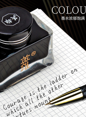 英雄墨水钢笔用速干防水不易褪色8806高级金笔墨水特黑档案存储颜色鲜艳非碳素颜料型不易堵笔60ml黑色高品质