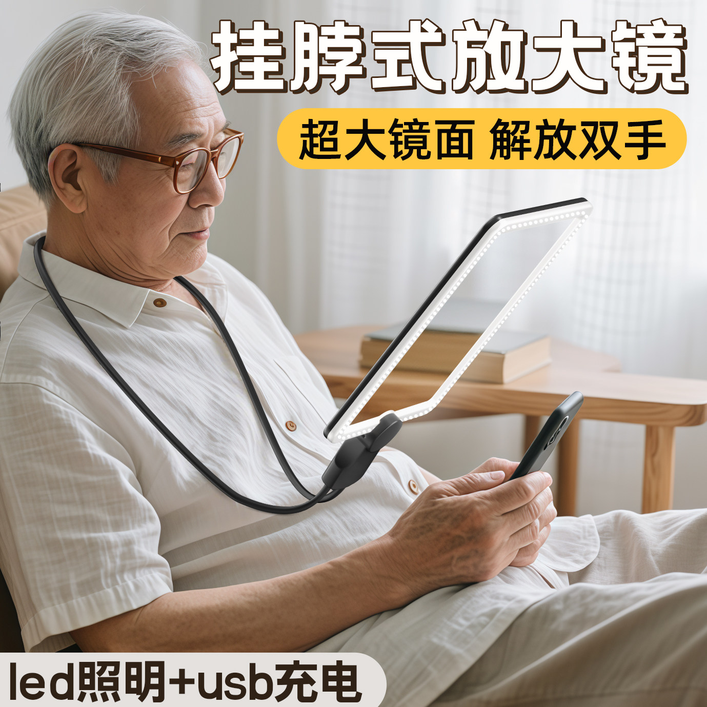 放大镜高清正品老人用挂脖式阅读高倍带led灯手持便携折叠手机屏