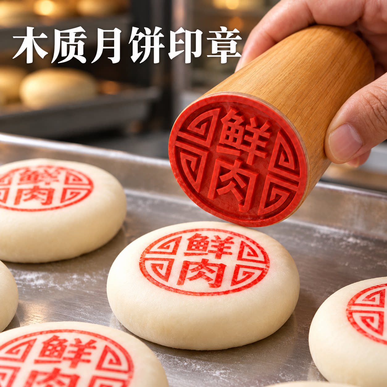 鲜肉月饼印章馒头木质盖章苏式蛋黄酥糕点鲜花饼皮小福字烘焙模具