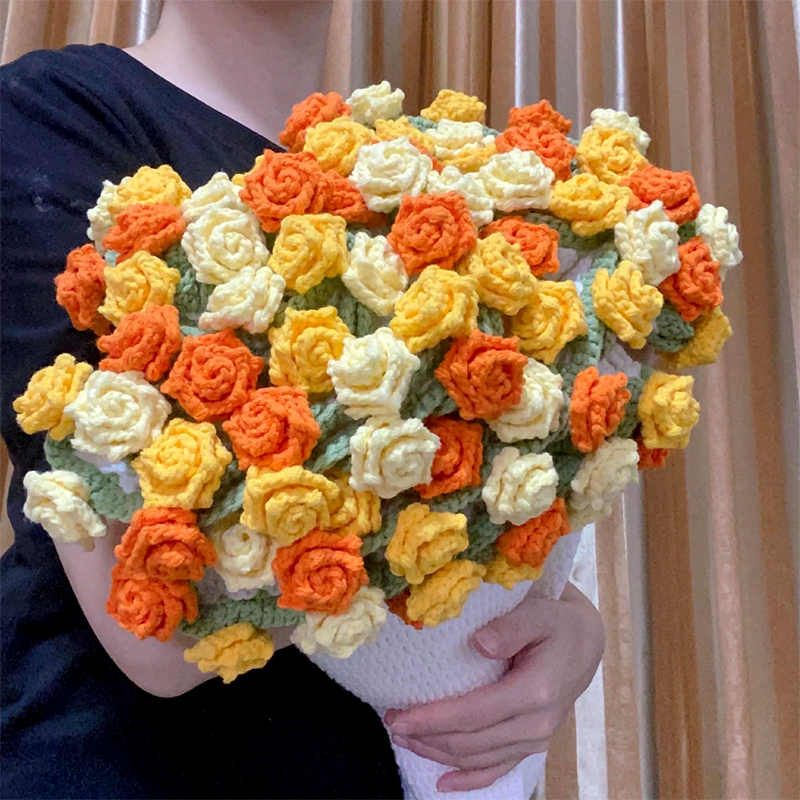 玫瑰花束毯子手工编织diy材料包