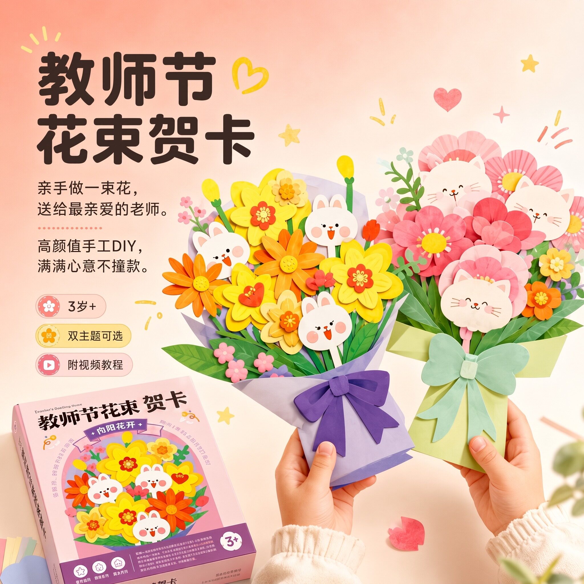 教师节礼物送女老师2026新款手工diy花束贺卡礼品袋幼儿园高级感