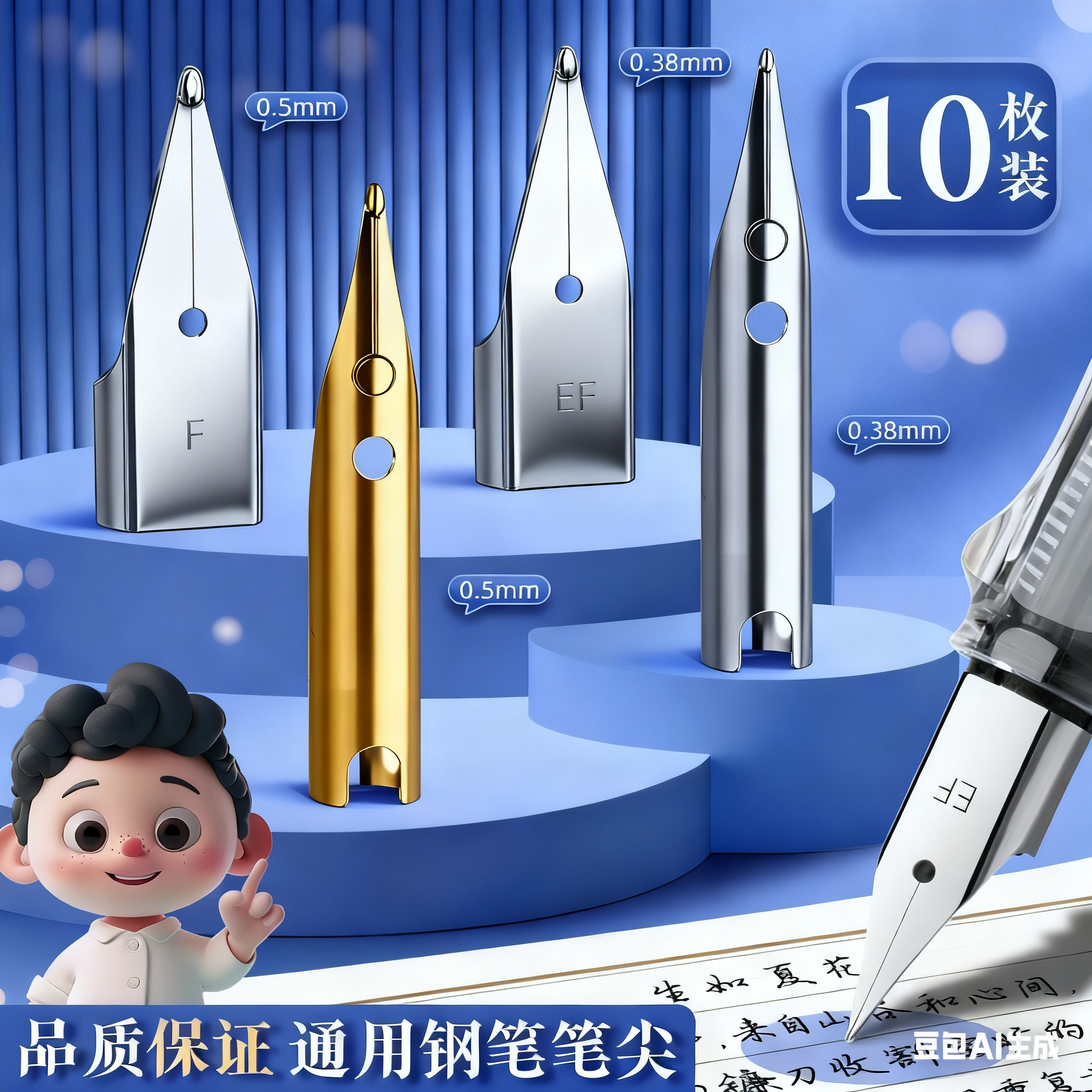 英雄钢笔笔尖通用原装钢笔尖替换笔头英雄616 329 学生钢笔正姿练字等通用笔尖打磨暗尖大明尖0.38特细0.5