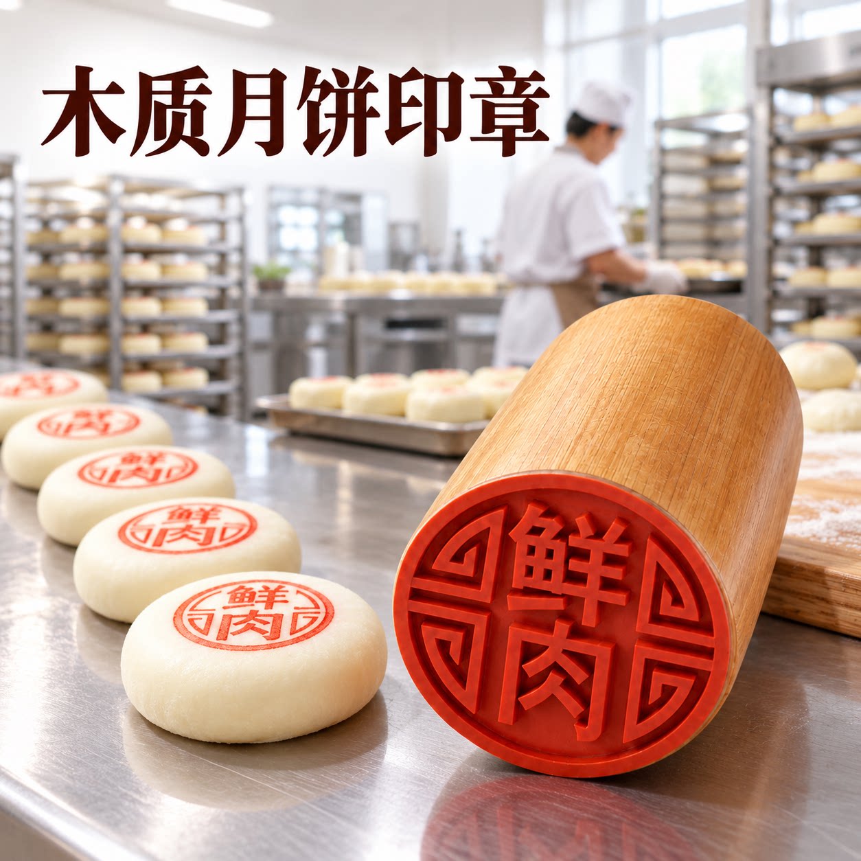 鲜肉月饼印章馒头木质盖章苏式蛋黄酥糕点鲜花饼皮小福字烘焙模具