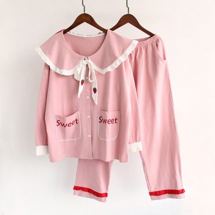 日系樱桃小丸子秋冬睡衣少女套装纯棉可爱休闲大码外穿家居服学生