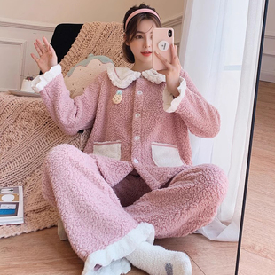 米娜韩版睡衣秋冬季女网红爆款2024年新款加厚加绒可外穿家居服