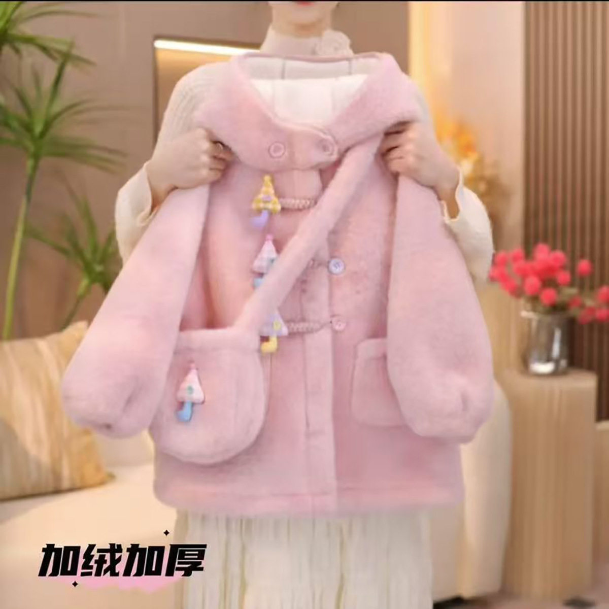 女童冬季外套加绒加厚毛毛衣中大童新款韩版可爱保暖中长款大衣潮