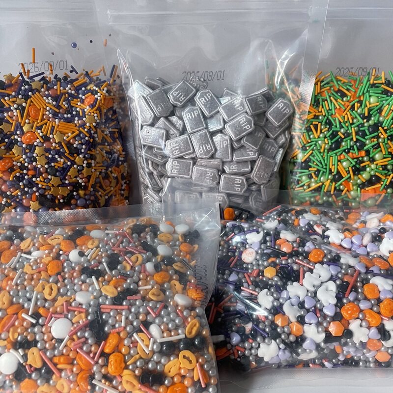 万圣款500g烘焙装饰糖珠墓碑黑珠鬼魂绿色彩针混蛋糕奶油裱花原料