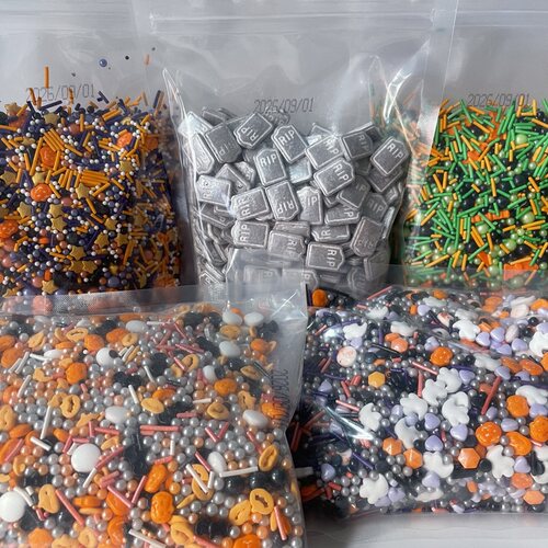 万圣节500g烘焙装饰糖珠墓碑黑珠鬼魂绿色彩针混蛋糕奶油裱花圣诞