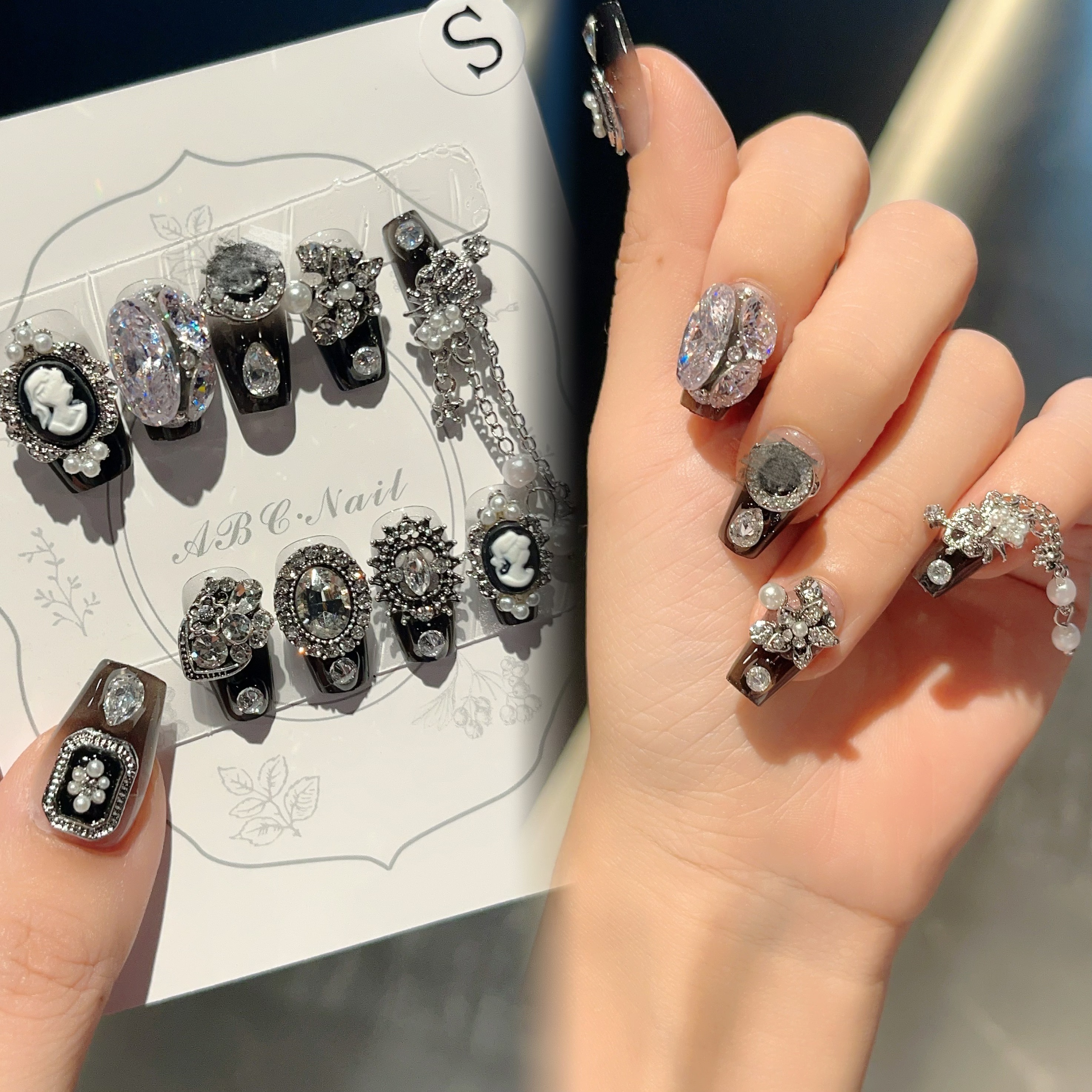 【A38】赫本风法式复古高级短梯转转美甲成品纯手工可拆卸穿戴甲