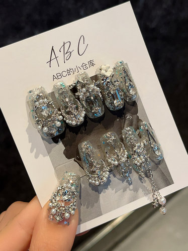 编号125 爆闪纯欲风蓝色亮片显白温柔苗疆风穿戴甲高级美甲